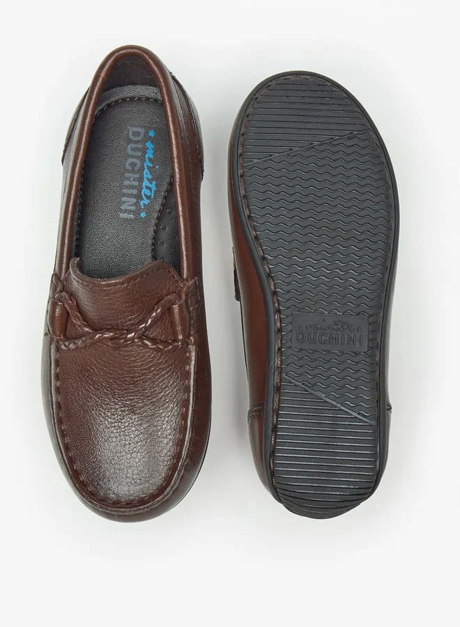 سيد دوتشيني Boys Solid Slip-On Moccasins with Textured Trim