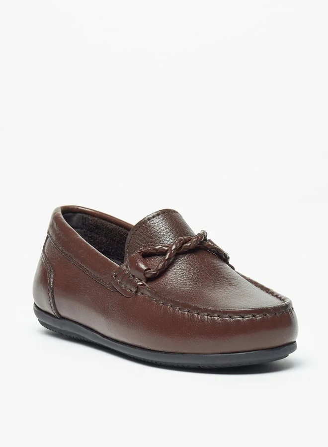 سيد دوتشيني Boys Solid Slip-On Moccasins with Textured Trim