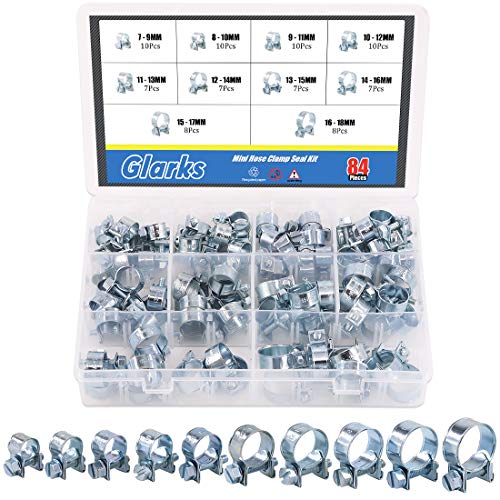 Glarks 84Pcs 10 Size Mini Fuel Injection Style Hose Clamp Assortment Kit for Diesel Petrol Pipe - Image 1