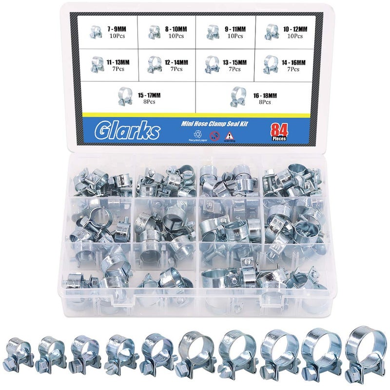 Glarks 84Pcs 10 Size Mini Fuel Injection Style Hose Clamp Assortment Kit for Diesel Petrol Pipe - Image 2