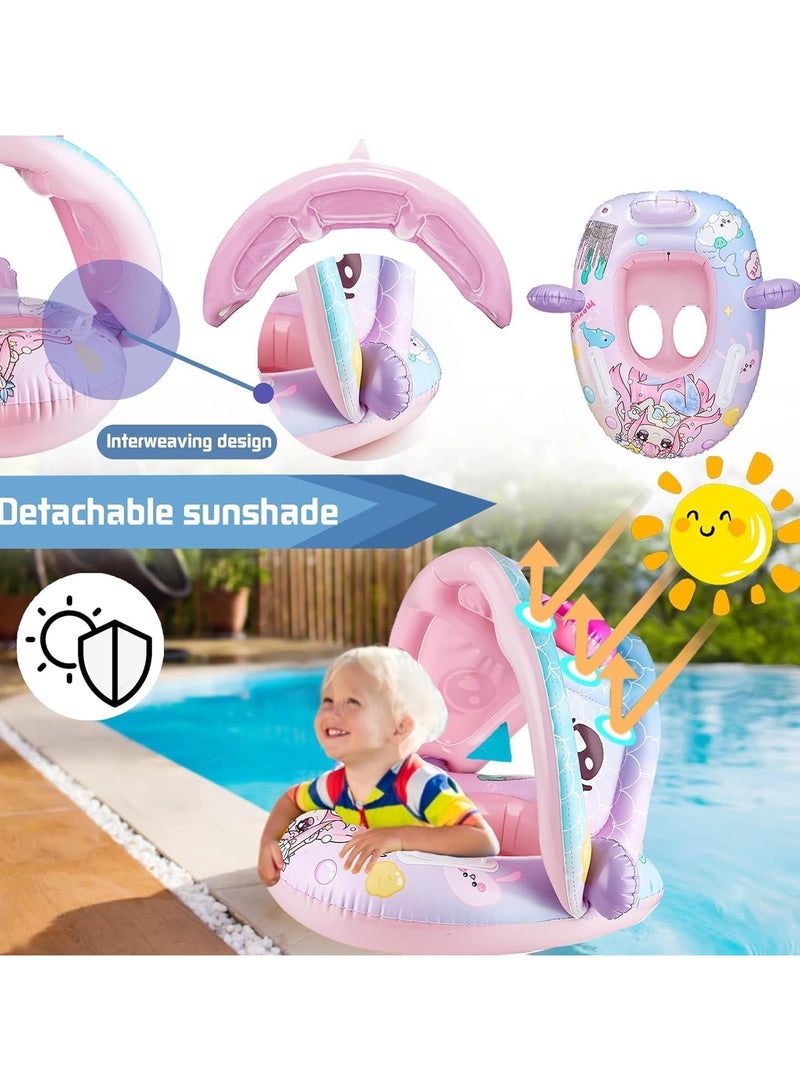 TAPIT Baby pool float, Swimming Pool Float Boat with Sun Protection Canopy Inflatable Pool Float Yacht Ring Awning Inflatable Swimming Training Float Seat for Boys Girls Summer Outdoor Party Favor (Pink) - Image 1