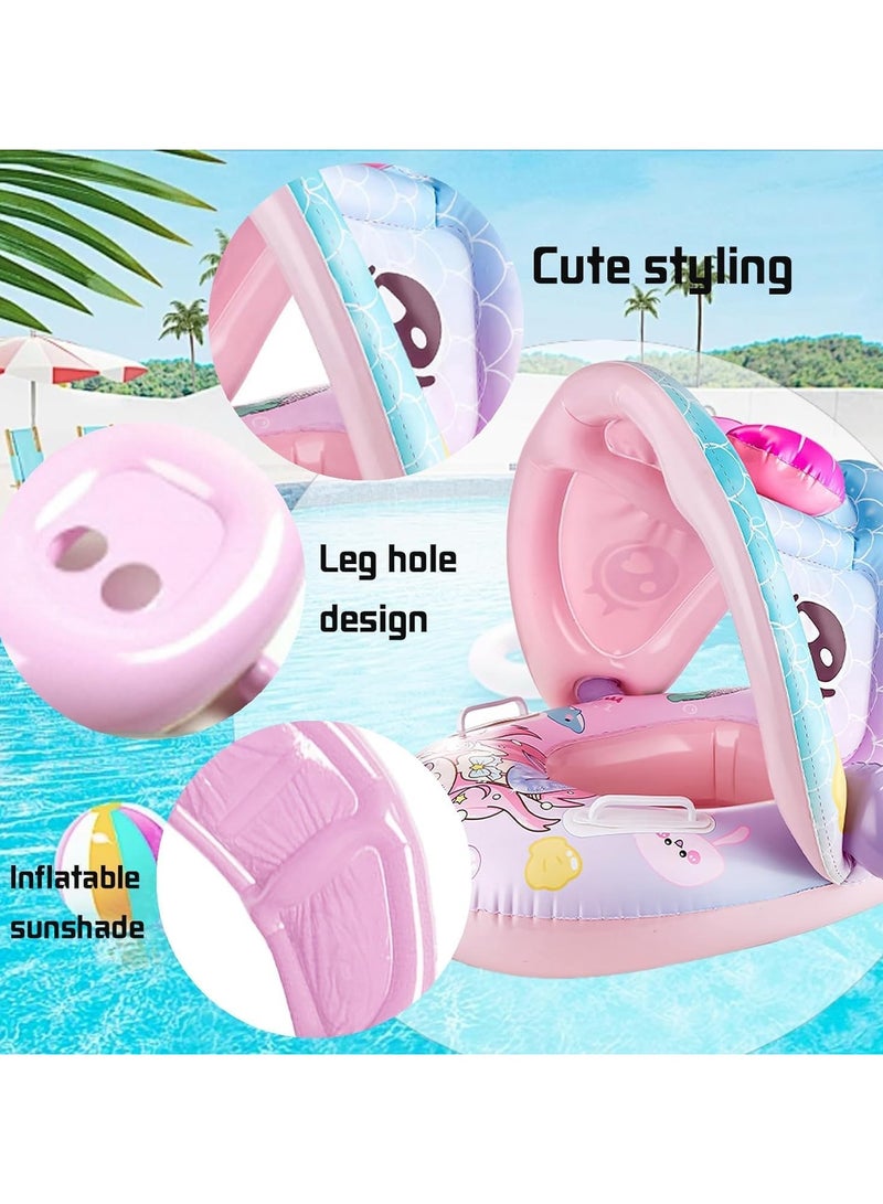 TAPIT Baby pool float, Swimming Pool Float Boat with Sun Protection Canopy Inflatable Pool Float Yacht Ring Awning Inflatable Swimming Training Float Seat for Boys Girls Summer Outdoor Party Favor (Pink) - Image 2
