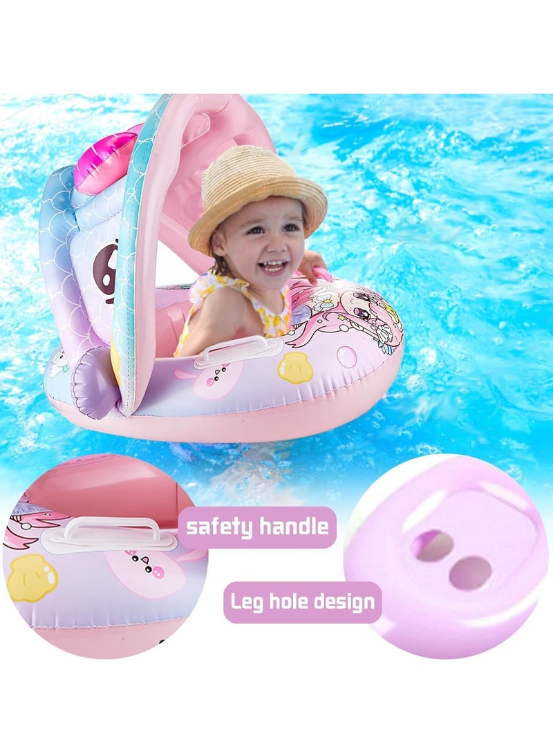 TAPIT Baby pool float, Swimming Pool Float Boat with Sun Protection Canopy Inflatable Pool Float Yacht Ring Awning Inflatable Swimming Training Float Seat for Boys Girls Summer Outdoor Party Favor (Pink) - Image 3