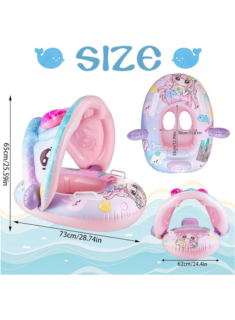TAPIT Baby pool float, Swimming Pool Float Boat with Sun Protection Canopy Inflatable Pool Float Yacht Ring Awning Inflatable Swimming Training Float Seat for Boys Girls Summer Outdoor Party Favor (Pink) - Image 5