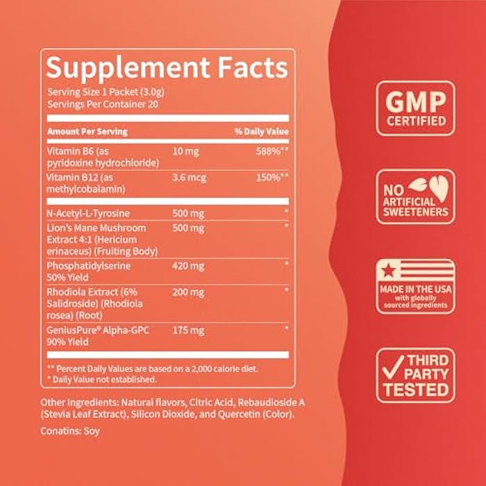 Nello Superfocus Mojito – Nootropic Focus Drink Mix, 20 On-The-Go Packets, Alpha GPC, Lion’s Mane, Rhodiola, Sugar-Free - Image 4