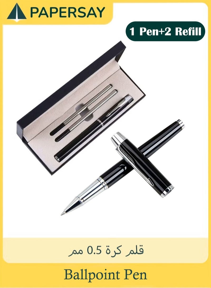  طائرة ورقية قلم حبر جاف من طلاء فضي معدني - حواف الكروم خط فاخر بعرض 0.5 ملم يأتي قطعتين اسود قابل لاعادة التعبئة مناسب للمدير التنفيذي الاحترافي والمكتب وصندوق هدايا انيق - Image 1