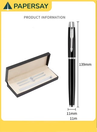 Ballpoint Pen, Metallic Silver Lacquer with Chrome Trim, Luxury Ballpoint Line Width 0.5mm Come with 2 Pieces Black Ink Refill, for Professional Executive, Office, Nice BallPens Classy Gift Box. - view 2