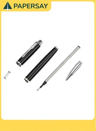 Ballpoint Pen, Metallic Silver Lacquer with Chrome Trim, Luxury Ballpoint Line Width 0.5mm Come with 2 Pieces Black Ink Refill, for Professional Executive, Office, Nice BallPens Classy Gift Box. - view 3