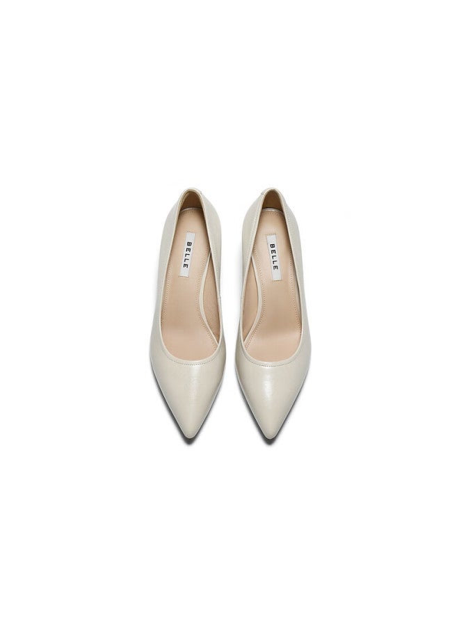 Belle Women's Commuting High Heels Spring  Genuine Leather Formal Shoes Jd013aq6 Beige Size 38 - Image 4