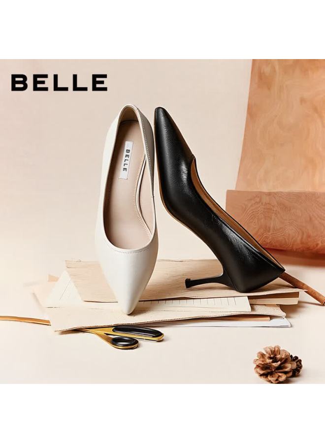 Belle Women's Commuting High Heels Spring  Genuine Leather Formal Shoes Jd013aq6 Beige Size 38 - Image 2