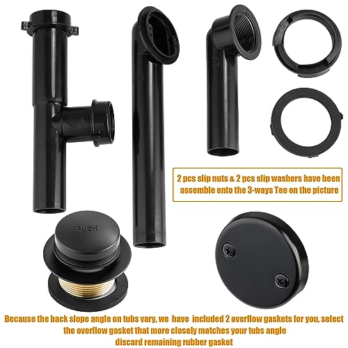 Artiwell 1-1/2" Black Tubular Bath Drain Kit with Tip-Toe Bath Drain Stopper, Touch-Toe Tub Drain, Tip Toe Bathtub Drain Waste and Overflow with Plug and Bathtub Overflow Drain Cover, Matte Black - Image 3
