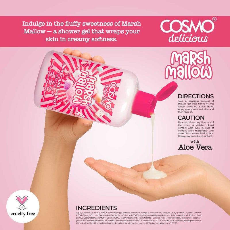 Cosmo Skin Care Delicious Marshmallow 3 Pieces Gift Set For Women & Men, 150ml Fragrance Mist, 350ml Aloe Vera Shower Gel, 200ml Shea Butter Body Lotion, Long Lasting Sweet Scent For Hydrated Skin - Image 4