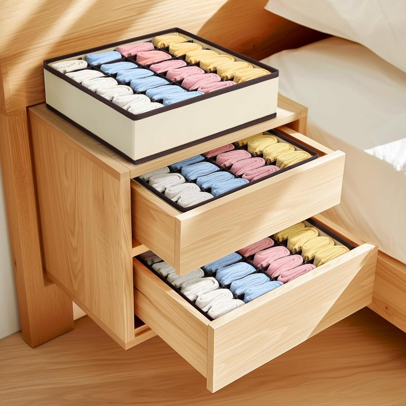 Easortm Sock Organizer 4 Pack, Large Sock Drawer Divider, Underwear Storage 24 Cell Closet Organizers and Storage for Wardrobes, Drawers. (Beige) - Image 4