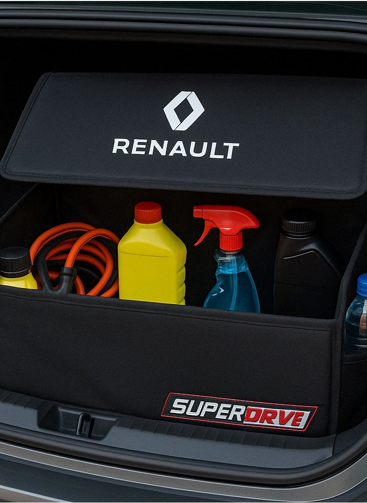 RENAULT Car Trunk Organizer – SUPERDRIVE Design – Multi-Purpose Storage Box – Black