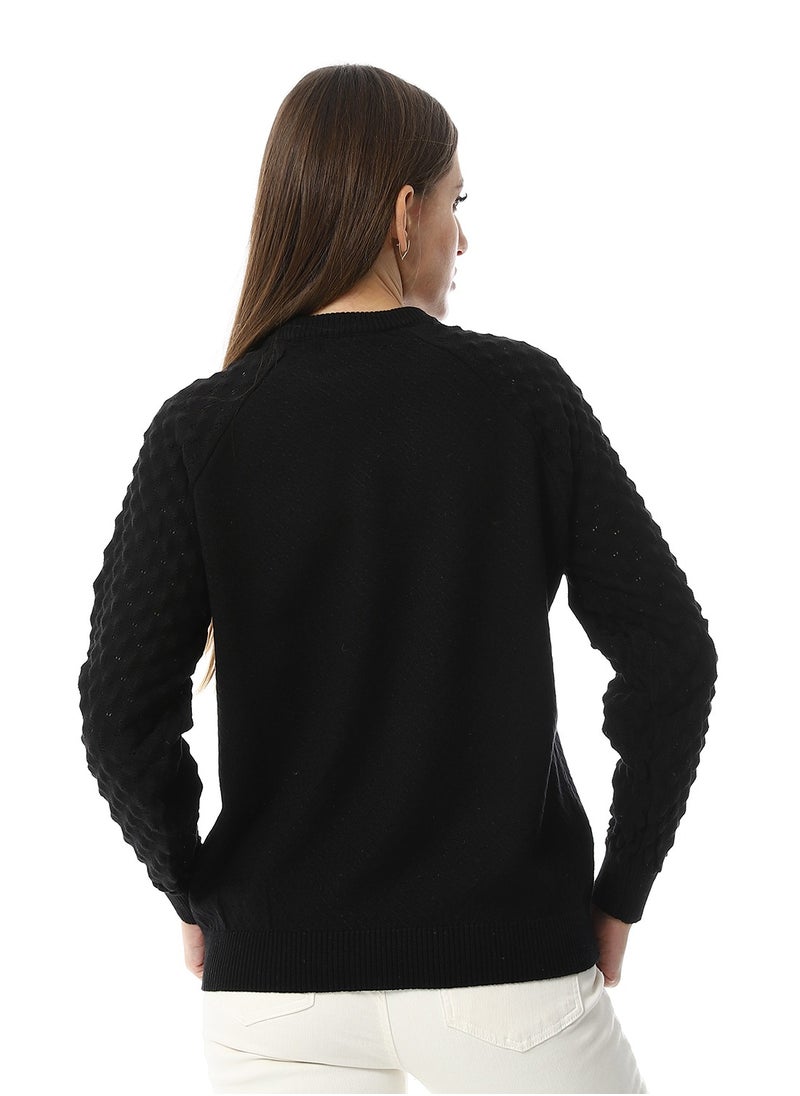 Andora Multi-Kniited Pattern Black Pullover_Black  - Image 3