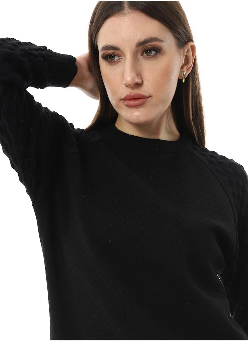 Andora Multi-Kniited Pattern Black Pullover_Black  - Image 4