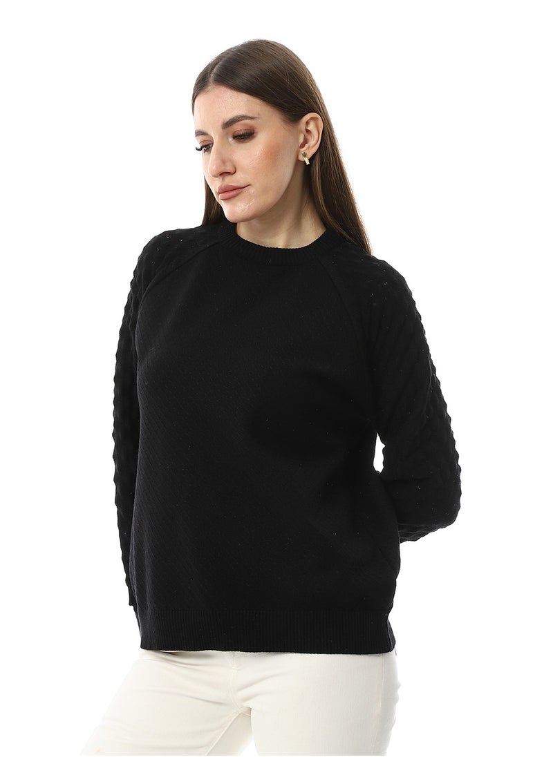 Andora Multi-Kniited Pattern Black Pullover_Black  - Image 2