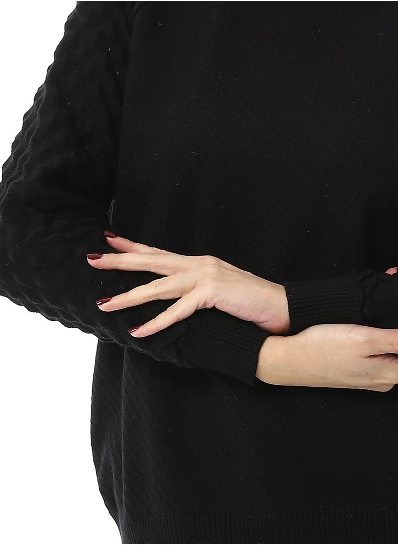 Andora Multi-Kniited Pattern Black Pullover_Black  - Image 5