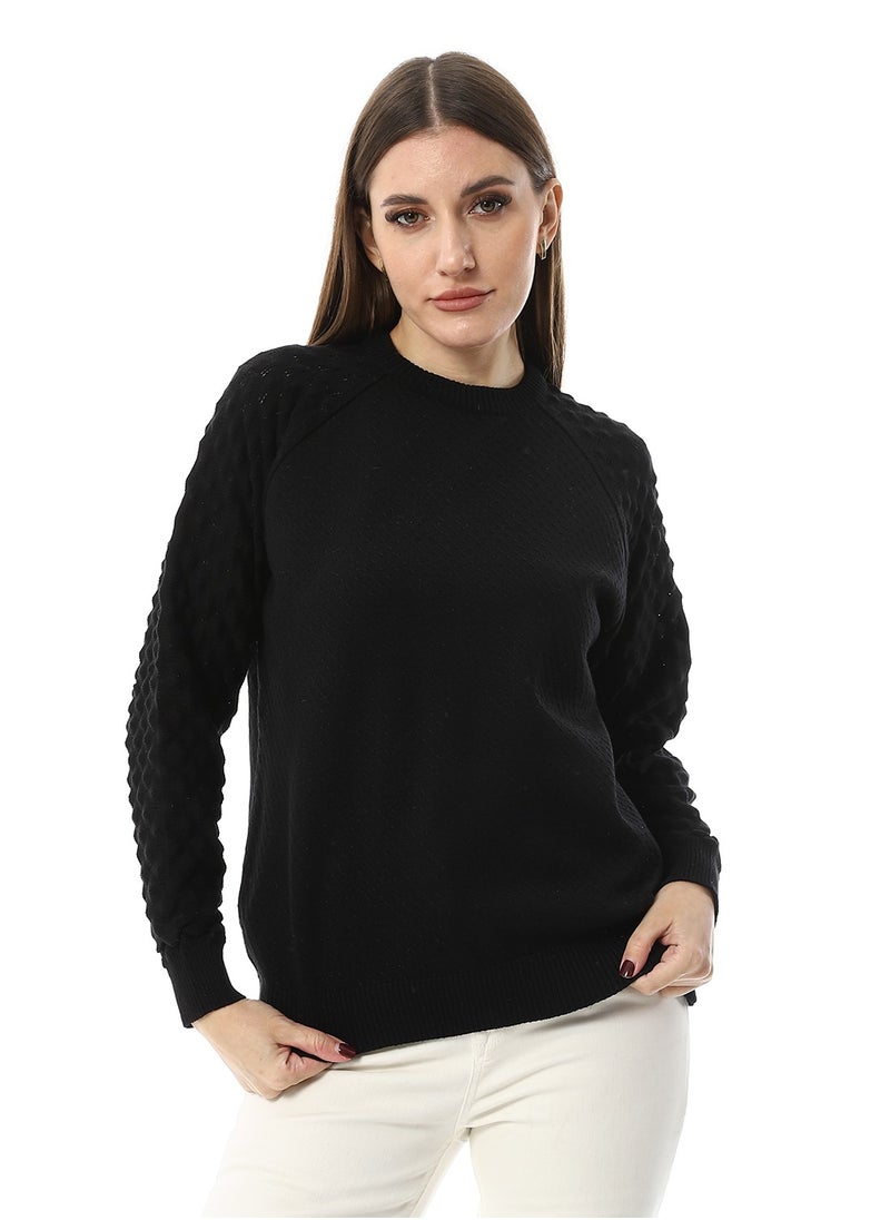 Andora Multi-Kniited Pattern Black Pullover_Black  - Image 1