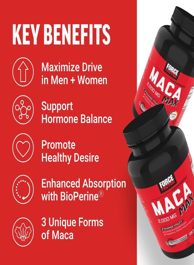 Force Factor Maca Max, Maca Root Capsules to Maximize Vitality & Performance, Made with Black Maca, Red Maca, & Yellow Maca Powder, Maca Root Powder, 2000mg, 120 Capsules - Image 2
