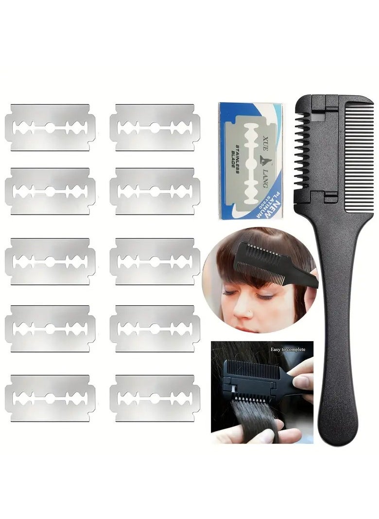 Goolsky 11pcs/set Hair Cutter Comb Hair Thinning Comb With 10pcs Replacement Razors Double Edge Razor  - Image 1