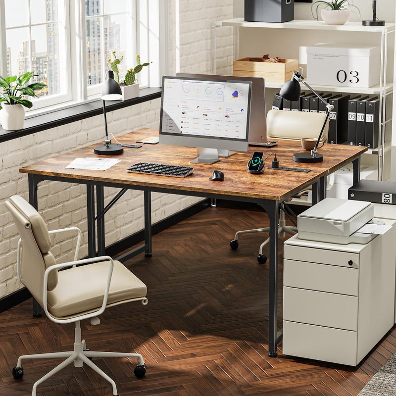 PRAISUN 47 X 20 Inch Office Computer Desk with Power Outlets and USB-C Port, Larger Gaming Desk, for Home Office, Study, Bedroom, Writing Work from Home Table, Metal Frame, Rustic Brown - Image 2