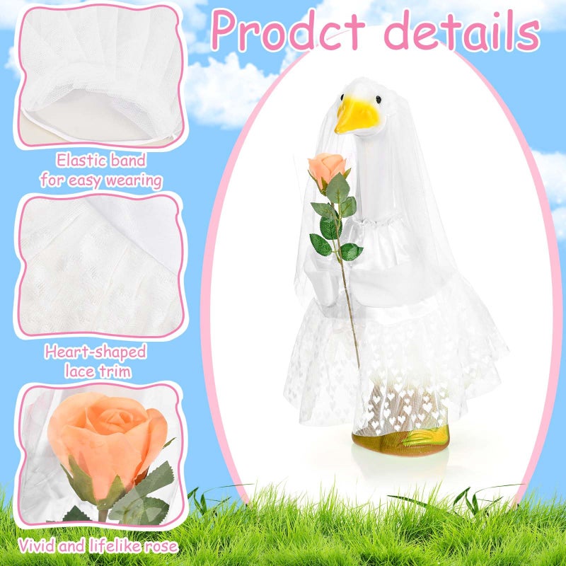 JcHrmers Bride Porch Goose Outfits 23"/ 17'' Cement Goose Decor Garden Party Yard Lawn Geese Outfit (Bride) - Image 2