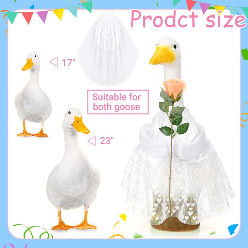 JcHrmers Bride Porch Goose Outfits 23"/ 17'' Cement Goose Decor Garden Party Yard Lawn Geese Outfit (Bride) - Image 3