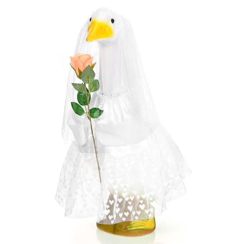 JcHrmers Bride Porch Goose Outfits 23"/ 17'' Cement Goose Decor Garden Party Yard Lawn Geese Outfit (Bride) - Image 1