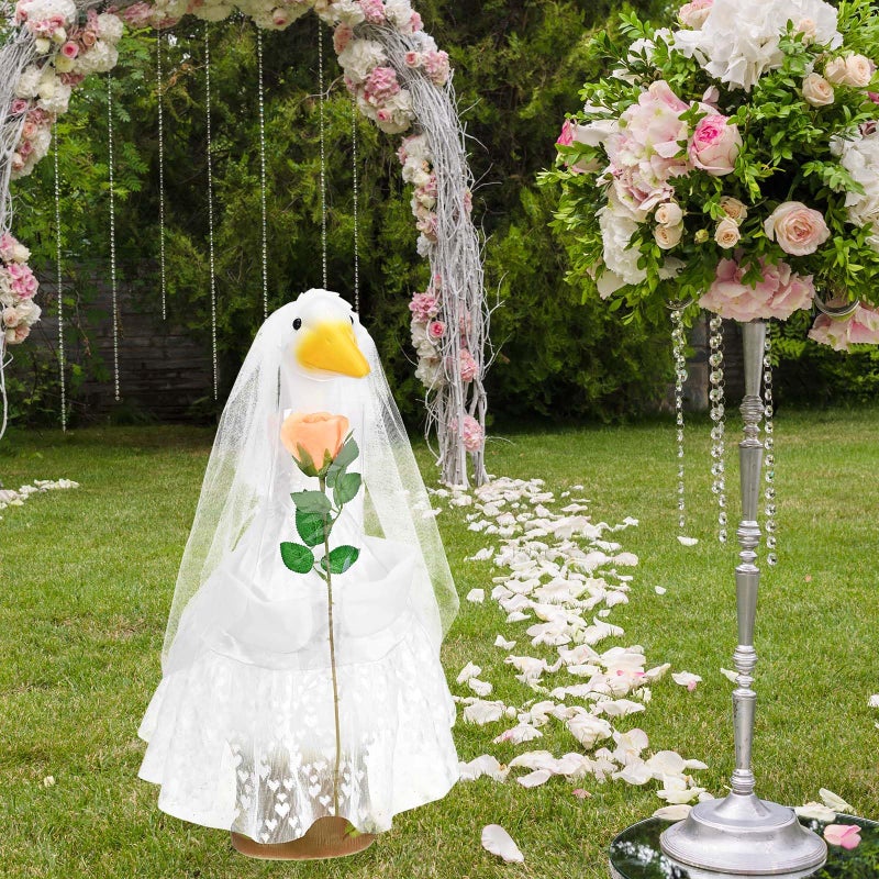 JcHrmers Bride Porch Goose Outfits 23"/ 17'' Cement Goose Decor Garden Party Yard Lawn Geese Outfit (Bride) - Image 5