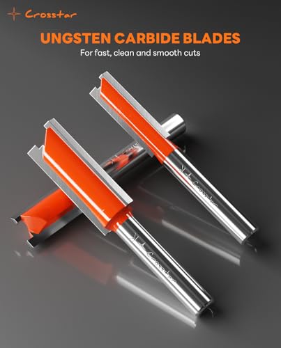 Crosstar 9Pcs Straight Router Bit Set 1/4" Shank, Carbide Straight Cut Router Bits for Woodworking, Includes 1/8", 5/32", 3/16", 1/4", 5/16", 3/8", 1/2", 5/8", 3/4" Cutting Diameters - Image 2