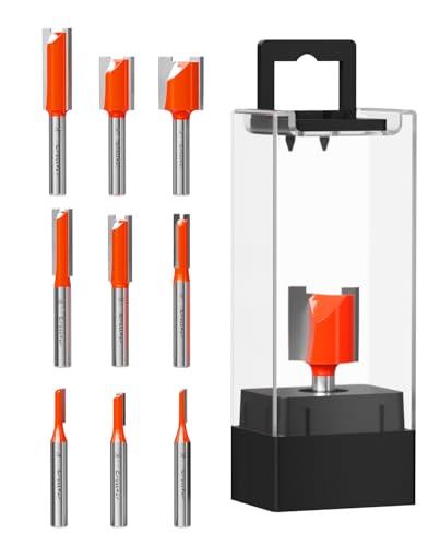 Crosstar 9Pcs Straight Router Bit Set 1/4" Shank, Carbide Straight Cut Router Bits for Woodworking, Includes 1/8", 5/32", 3/16", 1/4", 5/16", 3/8", 1/2", 5/8", 3/4" Cutting Diameters - Image 1