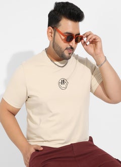 Instafab Plus Men's Beige Basic Regular Fit T-Shirt  - Image 1