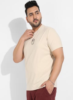 Instafab Plus Men's Beige Basic Regular Fit T-Shirt  - Image 3
