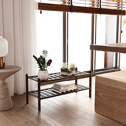 Dranixly Bamboo 2-Tier Shoe Rack Stackable Shelf Storage Organizer for Entryway, Hallway and Closet, 27.2"x11"x13.2" (Mocha) - Image 3
