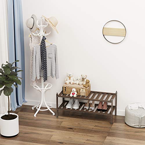 Dranixly Bamboo 2-Tier Shoe Rack Stackable Shelf Storage Organizer for Entryway, Hallway and Closet, 27.2"x11"x13.2" (Mocha) - Image 4
