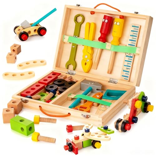 KIDWILL Tool Kit for Kids, 36-Piece Wooden Toddler Tools Set Includes Tool Box, Montessori Educational Stem Construction Toys for 2 3 4 5 6 Year Old Boys Girls, Best Birthday Gift for Kids - Image 1