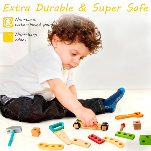 KIDWILL Tool Kit for Kids, 36-Piece Wooden Toddler Tools Set Includes Tool Box, Montessori Educational Stem Construction Toys for 2 3 4 5 6 Year Old Boys Girls, Best Birthday Gift for Kids - Image 5