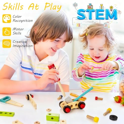 KIDWILL Tool Kit for Kids, 36-Piece Wooden Toddler Tools Set Includes Tool Box, Montessori Educational Stem Construction Toys for 2 3 4 5 6 Year Old Boys Girls, Best Birthday Gift for Kids - Image 4