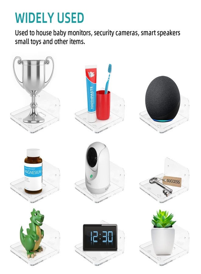 Liboer Wall Mount Floating Stand Shelf for Security Camera Mini Speaker Other Small Items in Bedroom Bathroom Kitchen Living Room Clear Mini Shelf Flexible Use for Wall Space (S+L) - Image 4