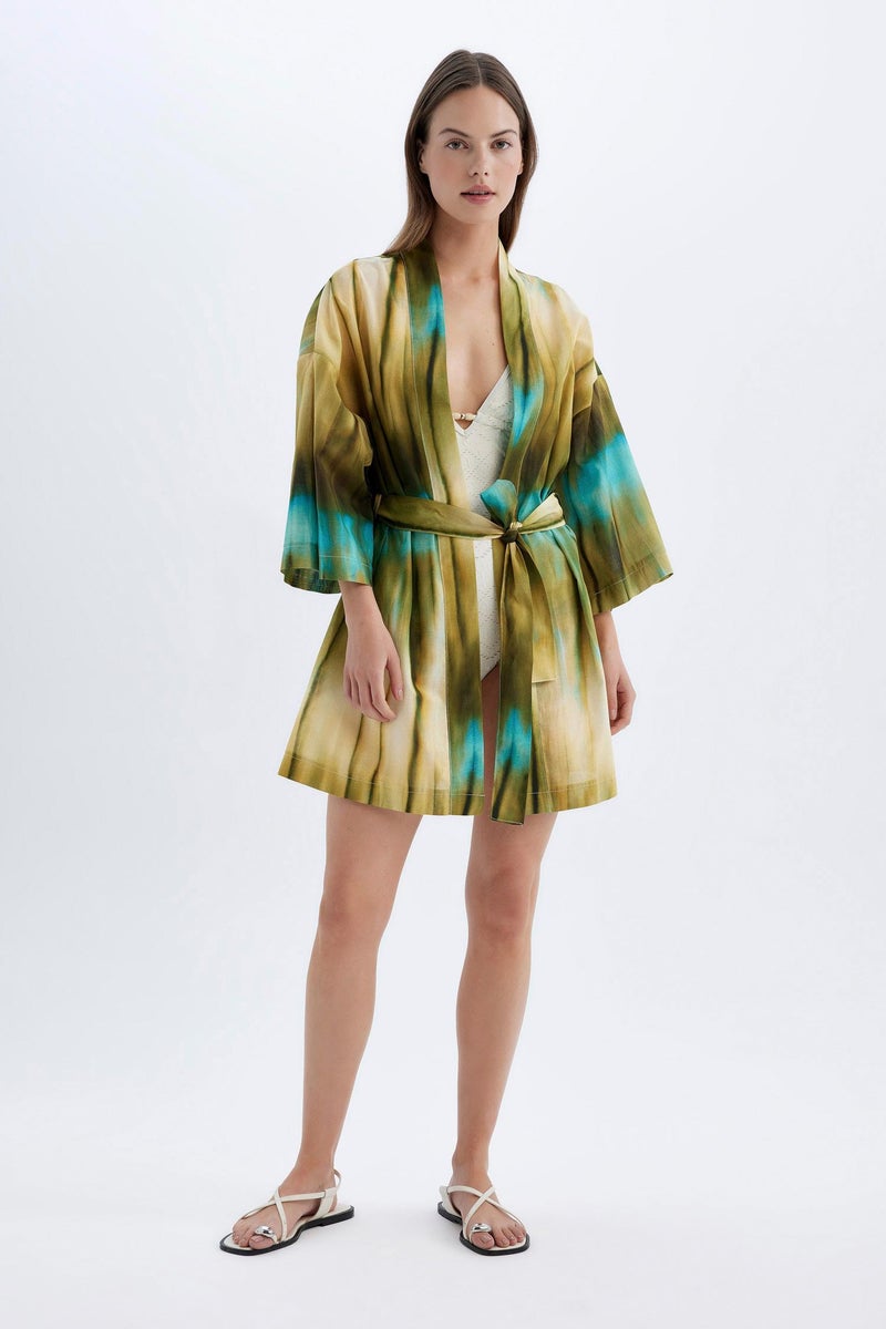 DeFacto Green Woman Patterned Cotton Beach Kimono Casual - Image 2