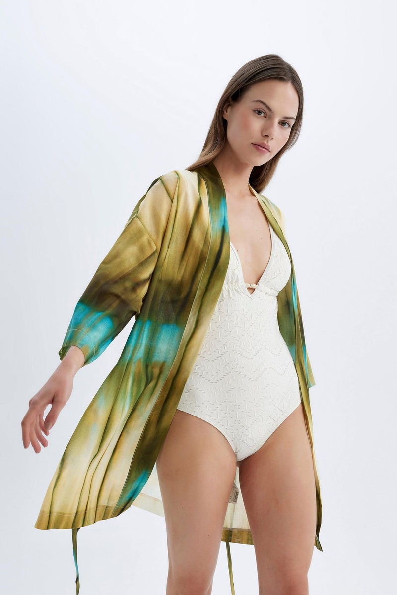 DeFacto Green Woman Patterned Cotton Beach Kimono Casual - Image 4