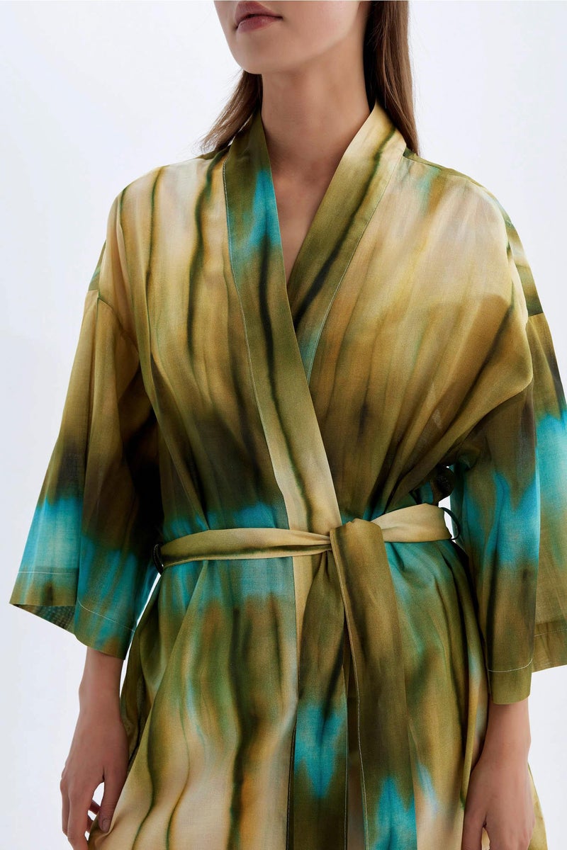 DeFacto Green Woman Patterned Cotton Beach Kimono Casual - Image 5