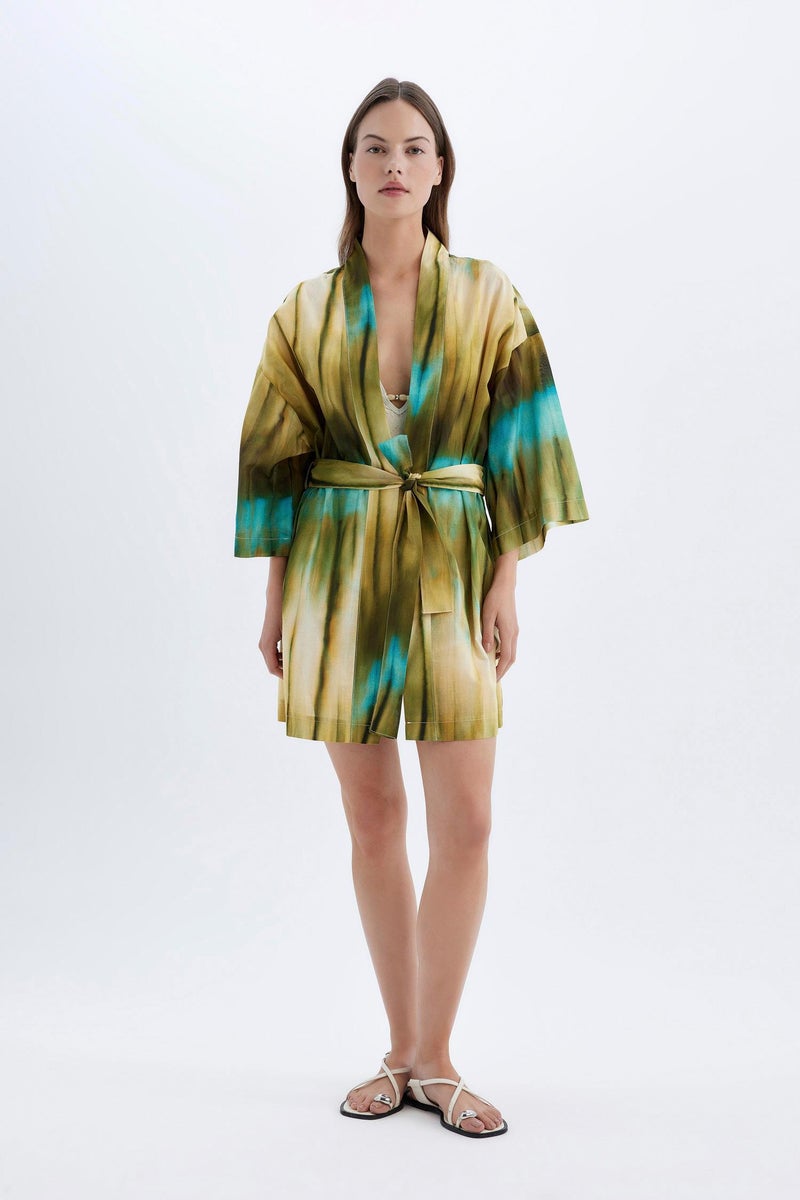 DeFacto Green Woman Patterned Cotton Beach Kimono Casual - Image 1
