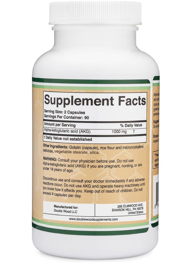 AKG Supplement (Alpha Ketoglutarate) 1,000mg Per Serving (180 Capsules) Different and May Be More Effective Than AAKG (Recently Studied for Anti-Aging Properties) by Double Wood Supplements