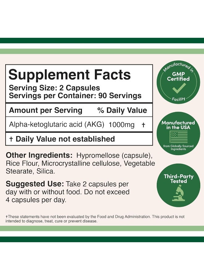 AKG Supplement (Alpha Ketoglutarate) 1,000mg Per Serving (180 Capsules) Different and May Be More Effective Than AAKG (Recently Studied for Anti-Aging Properties) by Double Wood Supplements
