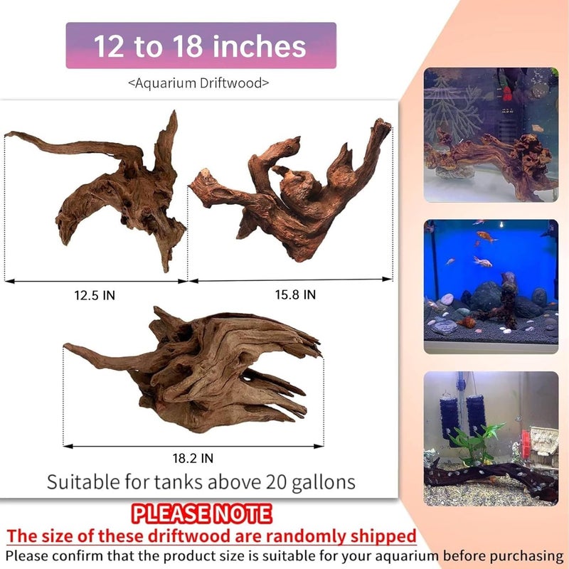 Hamiledyi خشب درفتوود طبيعي كبير للأكواريوم 12-18 بوصة فروع درفتوود زينة حوض السمك لعبة زواحف بأحجام متنوعة ديكور موطن الزواحف خشب للسحالي (1 عبوة) - Image 3