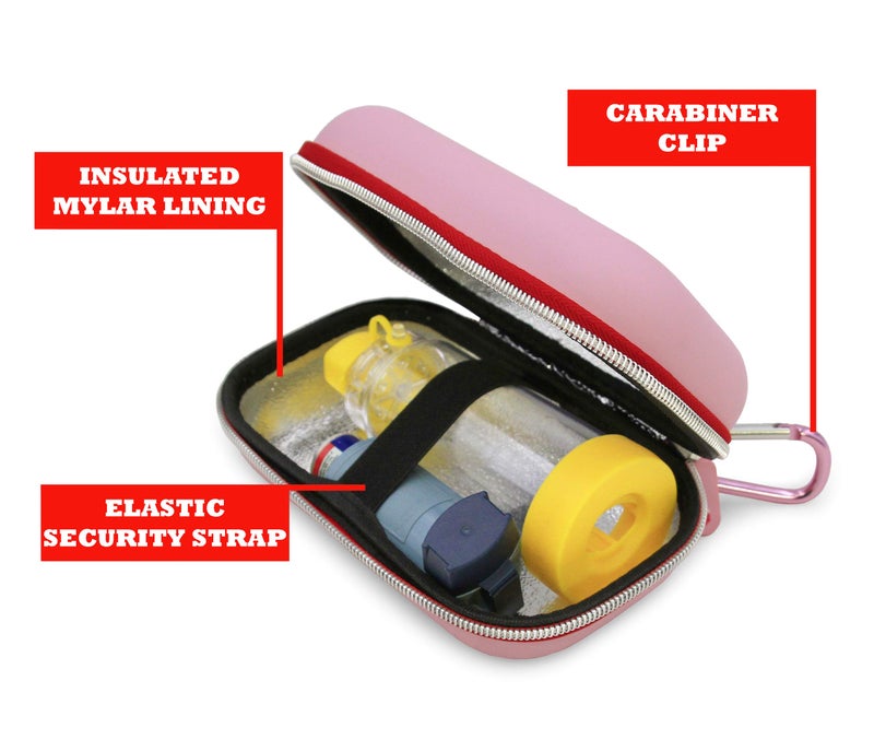 CASEMATIX Pink Compact Insulated Asthma Inhaler Travel Bag Case Compatible with Chamber Inhaler Spacer, Masks and More - Does Not Fit Spacers Longer Than 6.25 inches, Includes CASE ONLY - Image 4