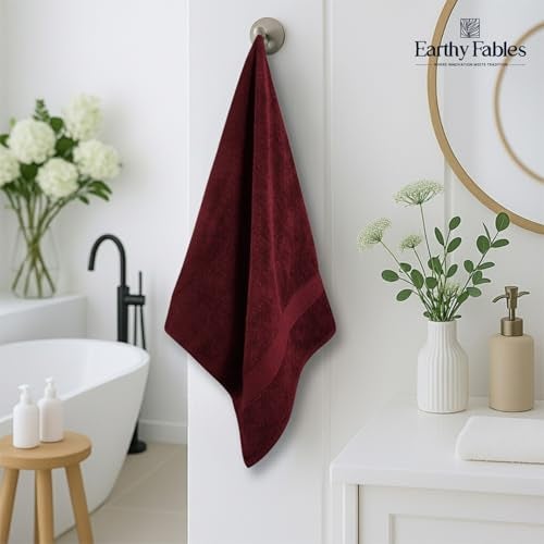 Earthy Fables Premium Bath Towel - 100% Combed Cotton, 600 GSM, Ultra Soft, Quick Dry and Highly Absorbent for Home, Travel and Acne-Prone Skin, 140 X 70 cm, Vintage Maroon - Image 2