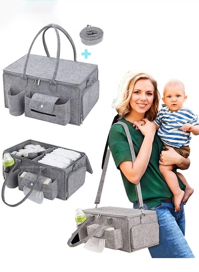 Bybeo Baby Diaper Caddy Organizer, Portable Diapers Storage Bag with Roll Lid and Removable Dividers for Changing Table or Car, Travel-Friendly